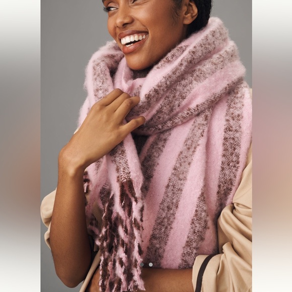 Anthropologie Accessories - By Anthropologie Brushed Woven Scarf: Vertical
Stripe Edition PINK & BROWN